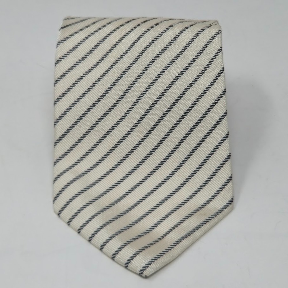 PAVONE Ivory and Black Diagonal Stripe 100% Italian Silk Tie Mens Necktie
